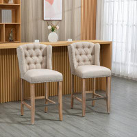 antfurniture Homcom Beige Counter Height Bar Stools Set Of 2: Chic Design With Sturdy Wood Legs For Any Room