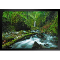 Loon Peak Mossy Grotto Falls Columbia River Gorge Oregon Photo Art Print Black Wood Framed Poster 20X14