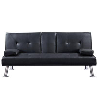 GZMWON Faux Leather Loveseat Sofa Bed With Cup Holders, Upholstered Sofa
