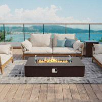 Latitude Run® 56 Inch Rectangular Iron Propane Outdoor Fire Pit Table Include Tank Holder and Windshield