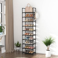 Rebrilliant 10 Tiers Tall Shoe Rack 20-25 Pairs Shoe And Boots Organizer Storage Sturdy Shoe Shelf, Narrow Shoe Rack For