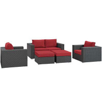 Modway Lefancy Sojourn 5 Piece Outdoor Patio Sunbrella® Sectional Set - Canvas Red