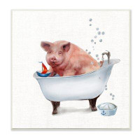Stupell Industries Grand cochon de ferme dans la baignoire, chapeau de marin, bulles, encadré noir, art texturé par Donn