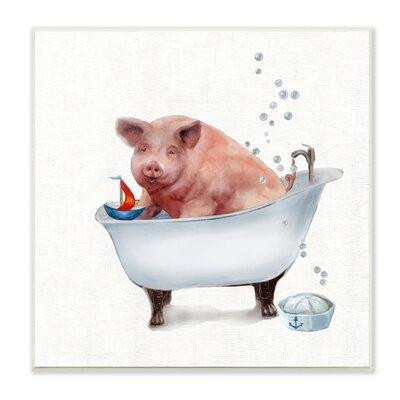 Stupell Industries Grand cochon de ferme dans la baignoire, chapeau de marin, bulles, encadré noir, art texturé par Donn in Bathwares in Québec