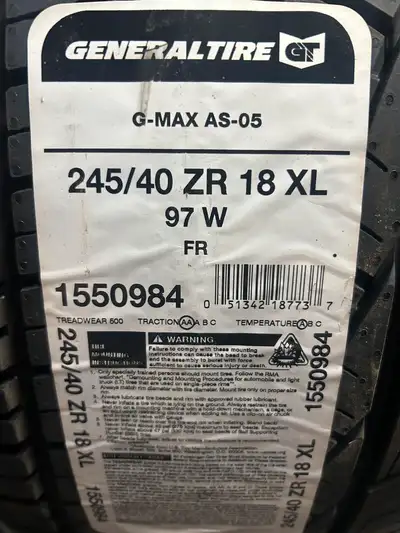 4 Brand New General G-Max AS-05  245/40R18 All Season tires.*** WallToWallTires.com ***