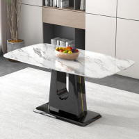 Wrought Studio A Modern, Minimalist, And Luxurious Dining Table With A White Imitation Marble Tabletop And MDF Legs With