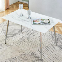 Creationstry Rectangular Marble Dining Table,Metal Legs