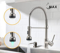 Pull-Down Spiral Flexible Kitchen Faucet 16.5 With LED Light And Soap Dispenser Brushed Nickel Finish