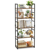 17 Stories 5 Tier Bookcase Tall, Storage Ladder Shelf, Standing Shelf For Book/Living Room/Office, Rustic Brown