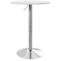 HIGH TOP BAR TABLE, ADJUSTABLE ROUND KITCHEN TABLE WITH SWIVEL TOP AND STEEL BASE, BISTRO TABLE FOR 2 PEOPLE, WHITE