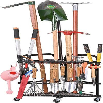 Rebrilliant Garden Tool Organizer With Wheels And Storage Hooks, Rolling Corner Tool Storage Rack For Garden, Shed, Gara in Other