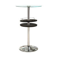 Wrought Studio Glass Top Bar Table with Wine Storage Black and Chrome