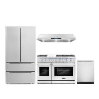 Cosmo 4 Piece Kitchen Package with 48" Freestanding Gas Range  48" Under Cabinet Range Hood 24" Built-in Fully Integrate