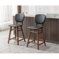 Red Barrel Studio Modern Upholstered Counter Height Bar Stools With Back Set Of 2, Farmhouse PU Bar Stools With Hardwood