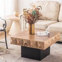 Millwood Pines Three-Dimensional Embossed  Pattern Square Retro Coffee Table With 2 Drawers And MDF Base