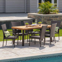 Charlton Home Maybelle Outdoor Acacia Wood/Wicker 7 Piece Dining Set