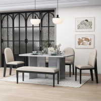 Latitude Run® Bunkerhill 6 - Piece Dining Set, Faux Marble Table and Upholstered Chairs and Bench