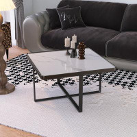 Wrought Studio Minimalism Square Coffee Table,Black Metal Frame With Sintered Stone Tabletop