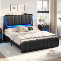 Wrought Studio Bed Frame With Led Lights, Faux Leather Upholstere Headboard