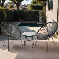 George Oliver 3-Piece All-Weather PE Rattan Conversation Set - Acapulco Bistro Furniture with Side Table
