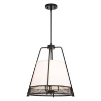 17 Stories Offen 3L Black Wire Cage Modern Industrial Pendant Light White Linen Shade