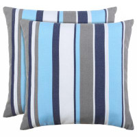 Longshore Tides Pack Of 2 Outdoor Pillow With Inserts, 18" X 18" - Blue Strip