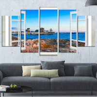 Design Art 'Open Window to Blue Seashore' 5 Piece Wall Art on Wrapped Canvas Set