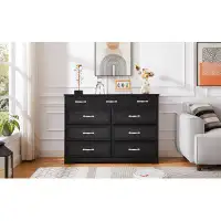 Toeasliving Bedroom dresser, 9 drawer long dresser with antique handles Black, 47.2'' W x 15.8'' D x 34.6'' H.