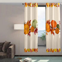 Gracie Oaks Semi Sheer Curtain Kitchen Thanksgiving Fall Pumpkin Window Curtain Panels For Living Room Grommet Curtains/