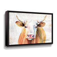 Gracie Oaks Royal Gold Steer Gallery Wrapped Floater-Framed Canvas
