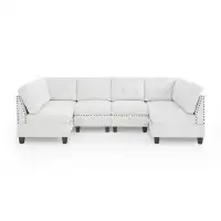 Latitude Run® U-shape Modular Sectional Sofa - Diy Combination With 4 Single Chairs And 2 Corners - Ivory Chenille