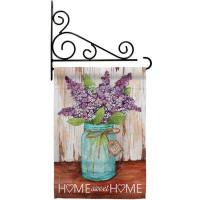 Breeze Decor Welcome Lilacs Home Sweet Jar - Impressions Decorative Metal Fansy Wall Bracket Garden Flag Set GS100065-BO