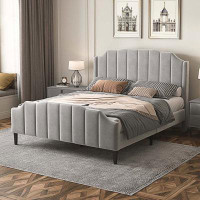 Mercer41 Velvet Fabric Upholstered Platform Bed With Headboard And Footboard,No Box Spring Needed