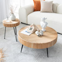Union Rustic Aburto 2-Piece Modern Farmhouse Living Room Coffee Table Set, Nesting Table Round
