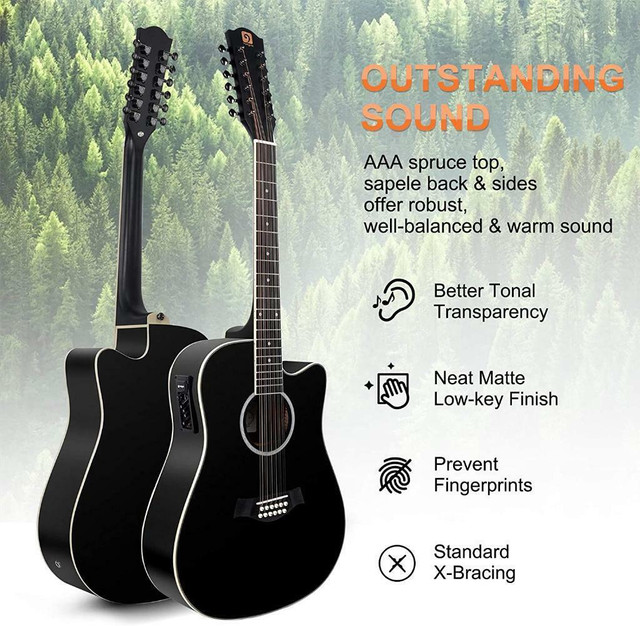 HUGE Discount! 12 String Guitar, Acoustic-electric Dreadnought Cutaway Guitar Bundle, Spruce Top| FAST, FREE Delivery in Guitars - Image 2
