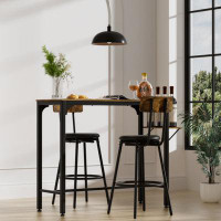 17 Stories Wood Top Metal Base Side Table  Industrial Bar Table With Two Chair--Adjustable Table Base Bistro Whiskey Pub