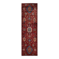 Isabelline One-of-a-Kind Hand-Knotted New Age 2'11" x 9'9" Runner Wool Area Rug in Red/Brown/Blue