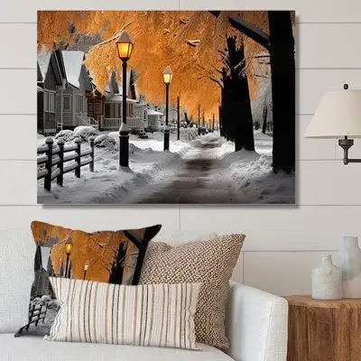Latitude Run® Monochrome Winter Street Charm I - Landscapes Canvas Wall Art
