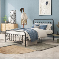 August Grove Metal Platform Bed Frame with Headboard, Strong Slat Support