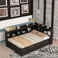 Latitude Run® Full Bed With L-shaped Bookcases, Drawers