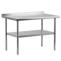 babevy Stainless Steel Work Table 48" X 24" With Undershelf & Backsplash