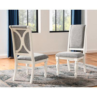 One Allium Way One Allium Way® Belleza Antique White Solid Wood Upholstered Dining Chairs, Set Of 2