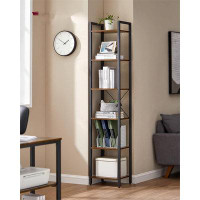 17 Stories 6-Tier Tall Bookshelf, Narrow Bookcase With Steel Frame, Skinny Book Shelf For Living Room, Home Office, Stud