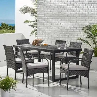 Highland Dunes Cofer Outdoor 7 Piece Dining Set with Cushions