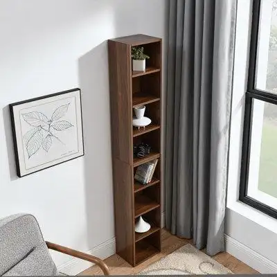 Ebern Designs Tall Narrow Bookcase with 8-Tier Adjustable Shelves