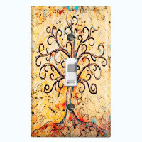 WorldAcc Metal Light Switch Plate Outlet Cover (Abstract Autumn Tree Yellow - Single Toggle)