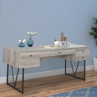 Union Rustic Chic Atelier Writing Desk-4 Drawer, Driftwood Grey