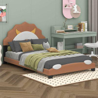 Latitude Run® Full Size Upholstered Leather Platform Bed With Lion-Shaped Headboard