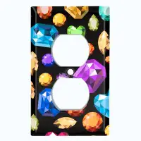 WorldAcc Metal Light Switch Plate Outlet Cover (Colourful Diamond Jewels Black   - Double Duplex)