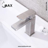 Single Handle Bathroom Faucet Elegance Square Design In Brushed Nickel Finish